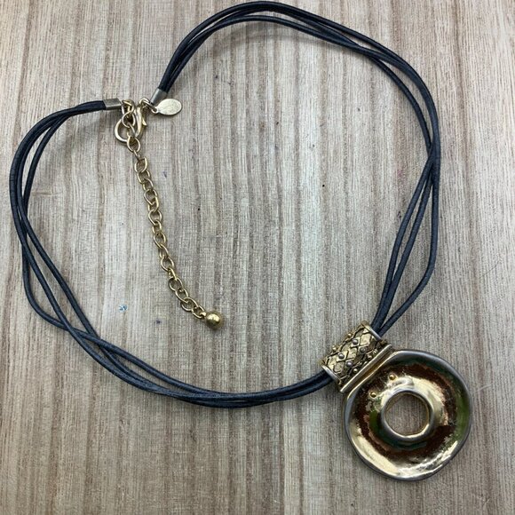 Chico's Vintage Style Gold Tone Disc Multi Leather Cord Necklace - Picture 7 of 7